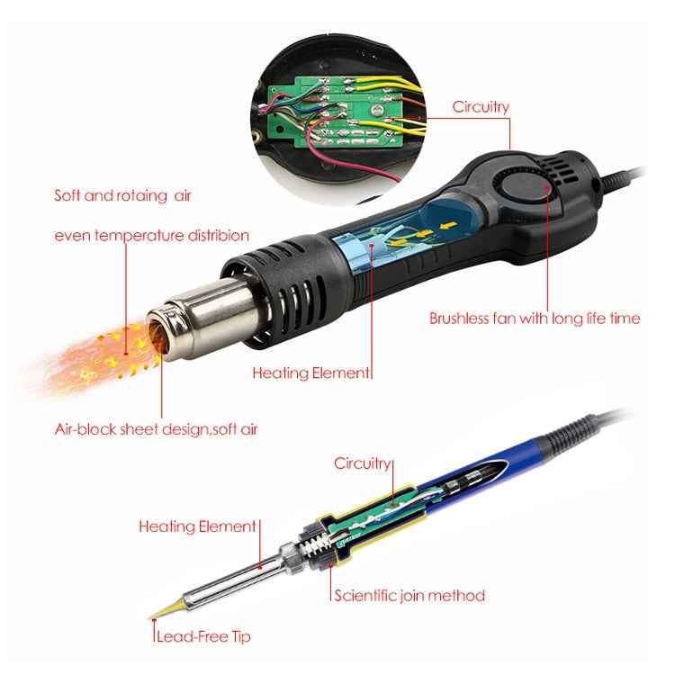 BAKU BK-878L2 AC 220V LED Display 2 in 1 Hot Air Gun Soldering Iron Soldering Station