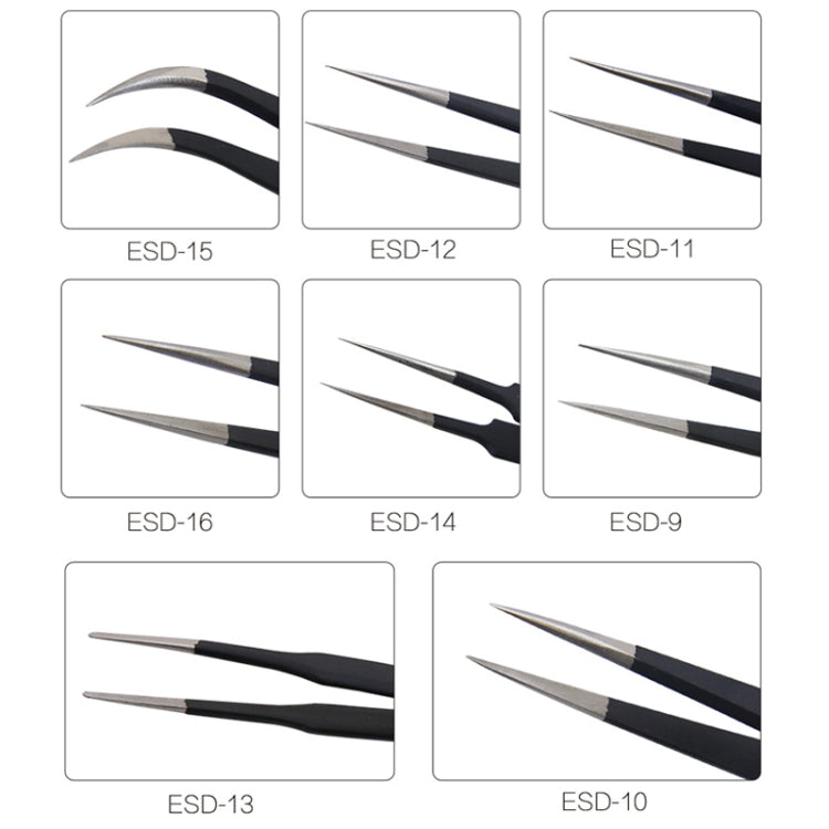 BEST BST-12 Precision Anti-static ESD Stainless Steel Tweezers