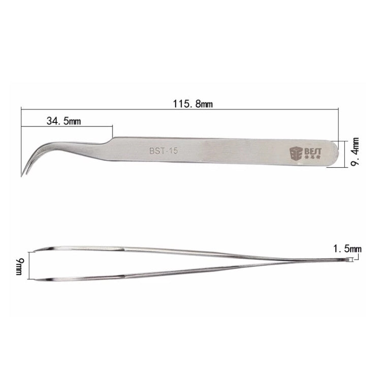 BEST BST-15L Brushed stainless steel tweezers