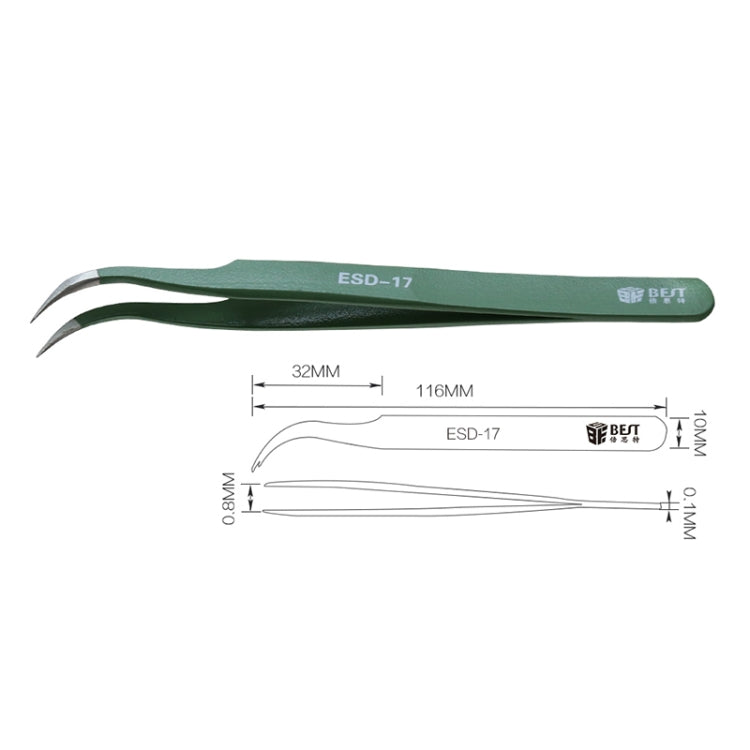 BEST BST-17 Precision Anti-static ESD Stainless Steel Tweezers