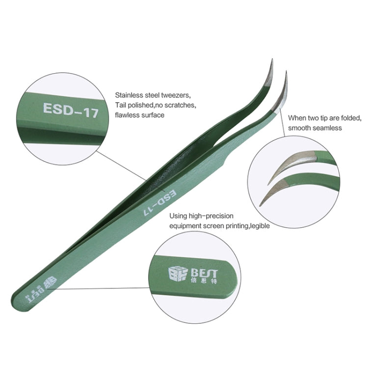 BEST BST-17 Precision Anti-static ESD Stainless Steel Tweezers