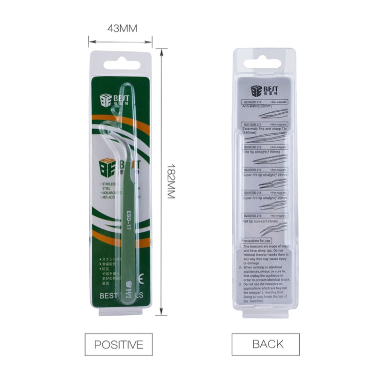 BEST BST-17 Precision Anti-static ESD Stainless Steel Tweezers