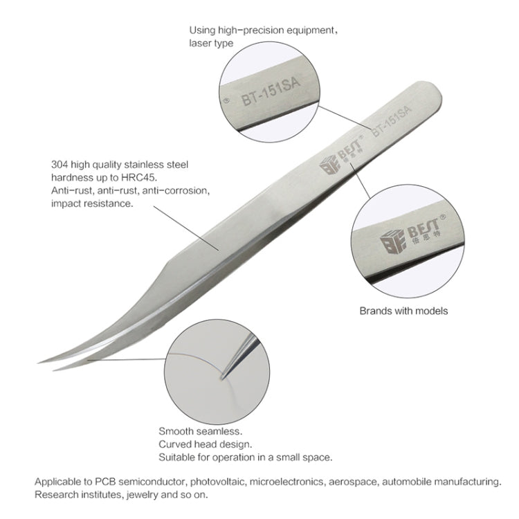 BEST BST-151SA Brushed stainless steel tweezers