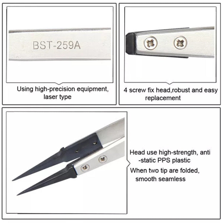 BEST BST-259A Stainless Steel Snti Static Tweezer