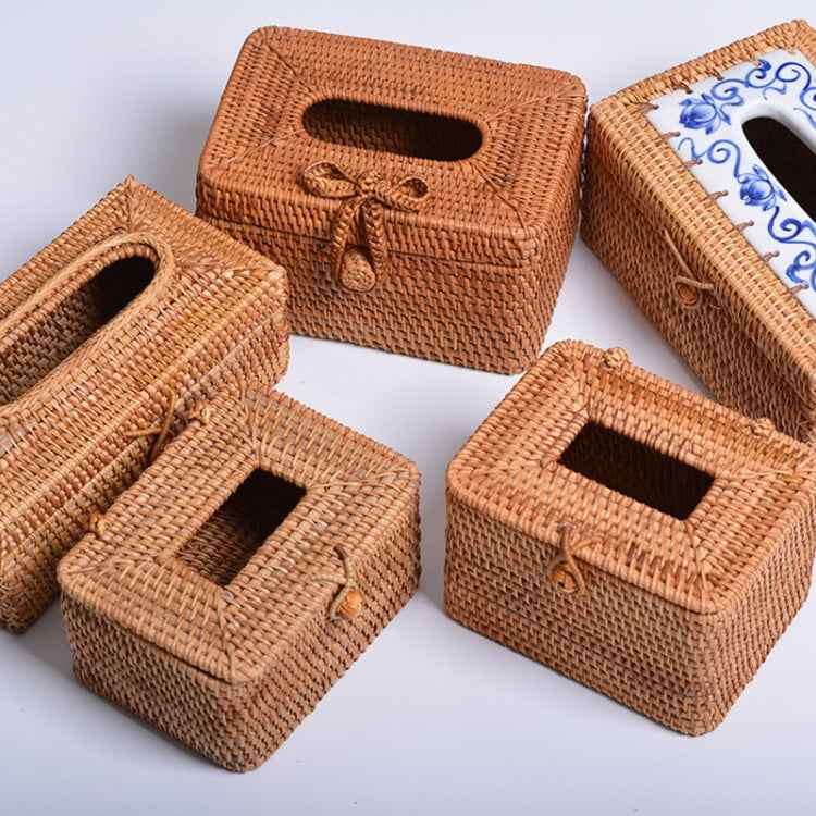 ZJH01 Mini Restaurant Desktop Rattan Braided Tissue Storage Box Case