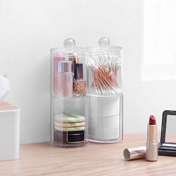 Transparent Round Plastic Cosmetic Box Cotton Swab Storage Box