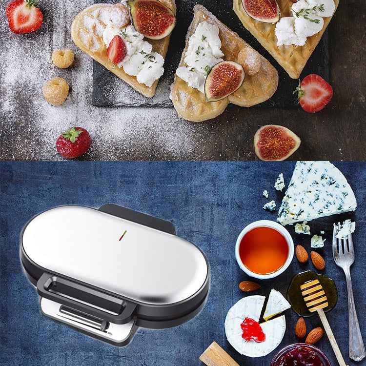 Household Waffle Maker Toaster Double Dish Heating Mini Breakfast Machine Sandwich Electric Cake Baking Machine, EU Plug