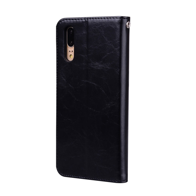 Étui à rabat horizontal en cuir pour Huawei P20, style professionnel, avec support, emplacements pour cartes et portefeuille.