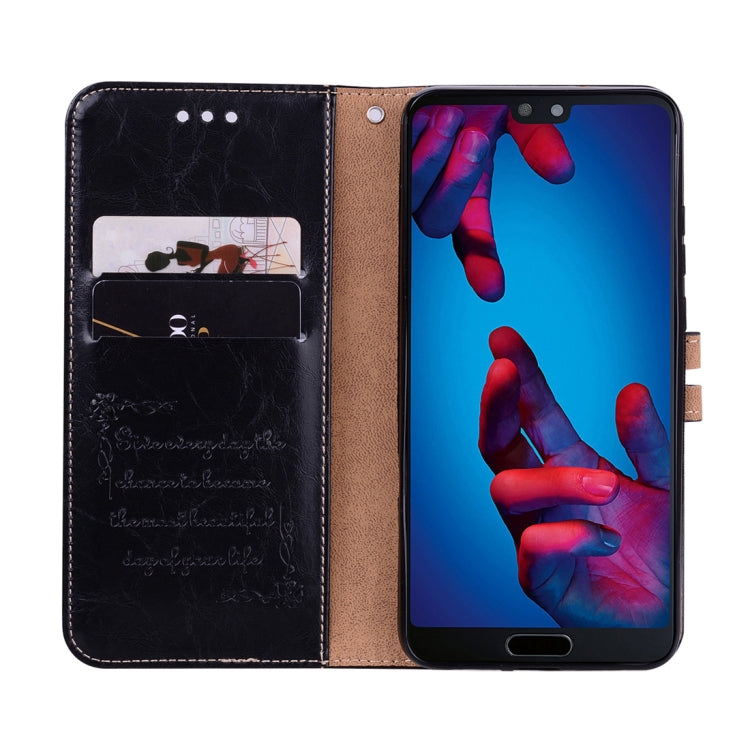 Étui à rabat horizontal en cuir pour Huawei P20, style professionnel, avec support, emplacements pour cartes et portefeuille.