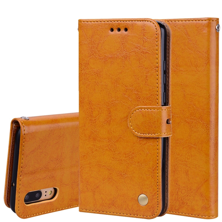 Étui à rabat horizontal en cuir pour Huawei P20, style professionnel, avec support, emplacements pour cartes et portefeuille.