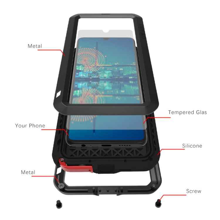 LOVE MEI Powerful Dustproof Shockproof Splashproof Metal + Silicone Combination Case for Huawei P30, Huawei P30