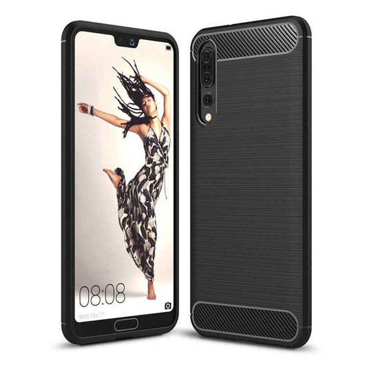 For Huawei  P20 Pro Brushed Texture Carbon Fiber Shockproof TPU Protective Back Case
