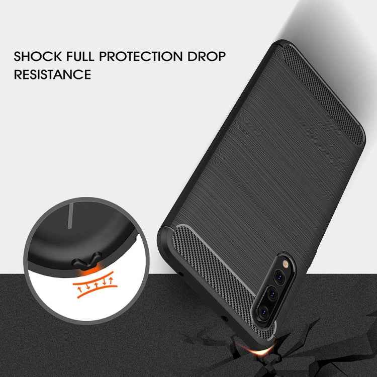 For Huawei P20 Pro Brushed Texture Carbon Fiber Shockproof TPU Protective Back Case