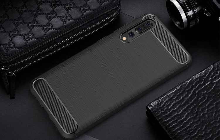 For Huawei P20 Pro Brushed Texture Carbon Fiber Shockproof TPU Protective Back Case