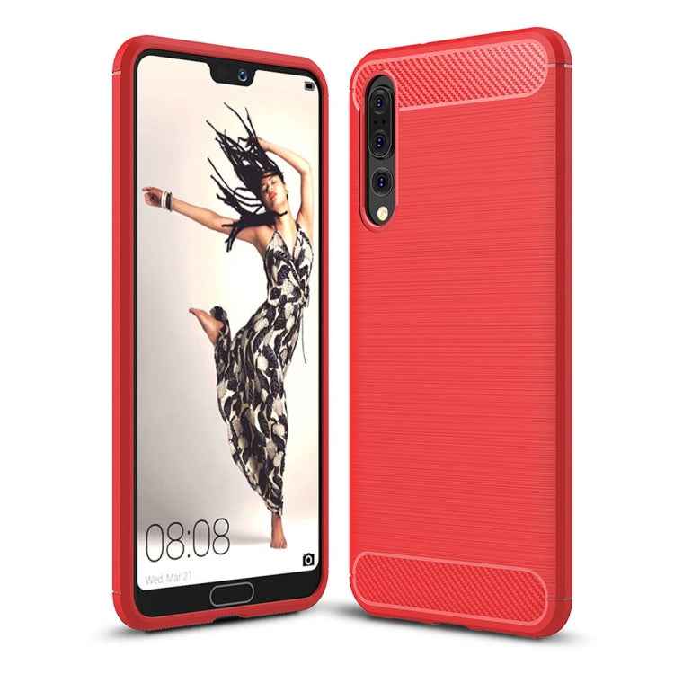 For Huawei P20 Pro Brushed Texture Carbon Fiber Shockproof TPU Protective Back Case