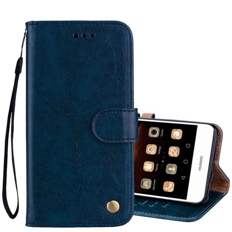 For Huawei Y5 (2017) / Y6 (2017) Business Style Oil Wax Texture Horizontal Flip Leather Case with Holder & Card Slots & Hand Strap