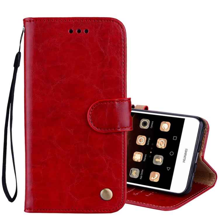 For Huawei Y5 (2017) / Y6 (2017) Business Style Oil Wax Texture Horizontal Flip Leather Case with Holder & Card Slots & Hand Strap