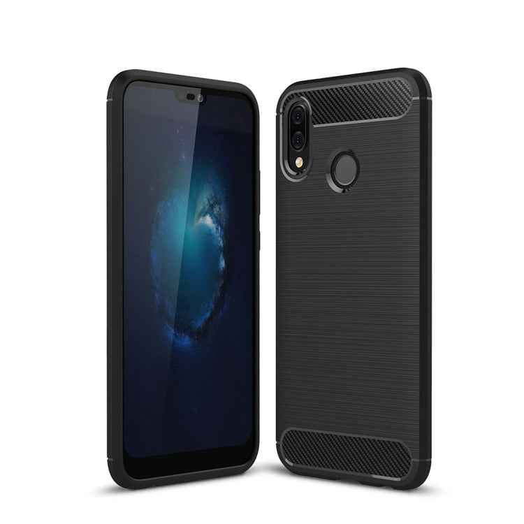 For Huawei  P20 Lite Brushed Texture Carbon Fiber Shockproof TPU Protective Back Case