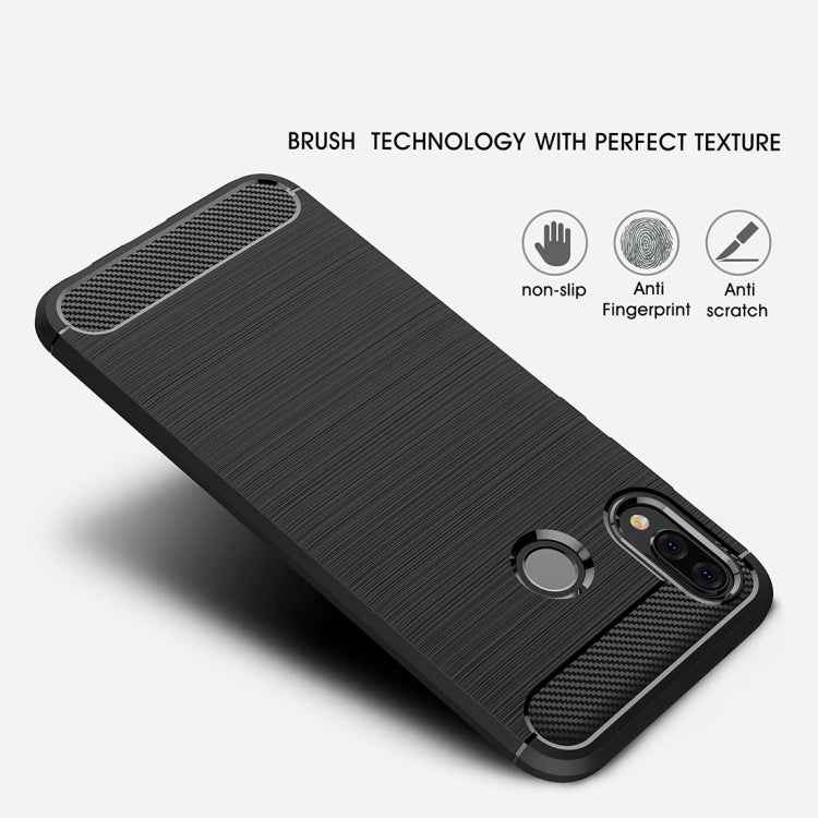 For Huawei  P20 Lite Brushed Texture Carbon Fiber Shockproof TPU Protective Back Case