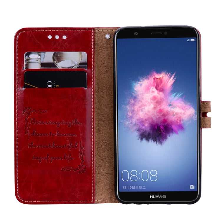 Business Style Oil Wax Texture Horizontal Flip Leather Case for Huawei P Smart / Enjoy 7S, with Holder & Card Slots & Wallet
