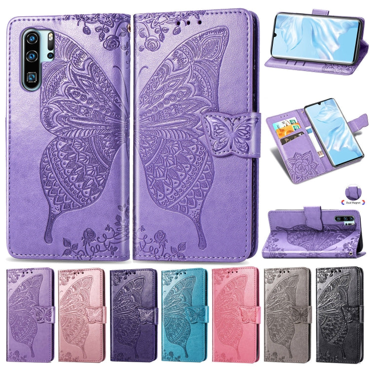 Butterfly Love Flowers Embossing Horizontal Flip Leather Case for Huawei P30 Pro, with Holder & Card Slots & Wallet & Lanyard