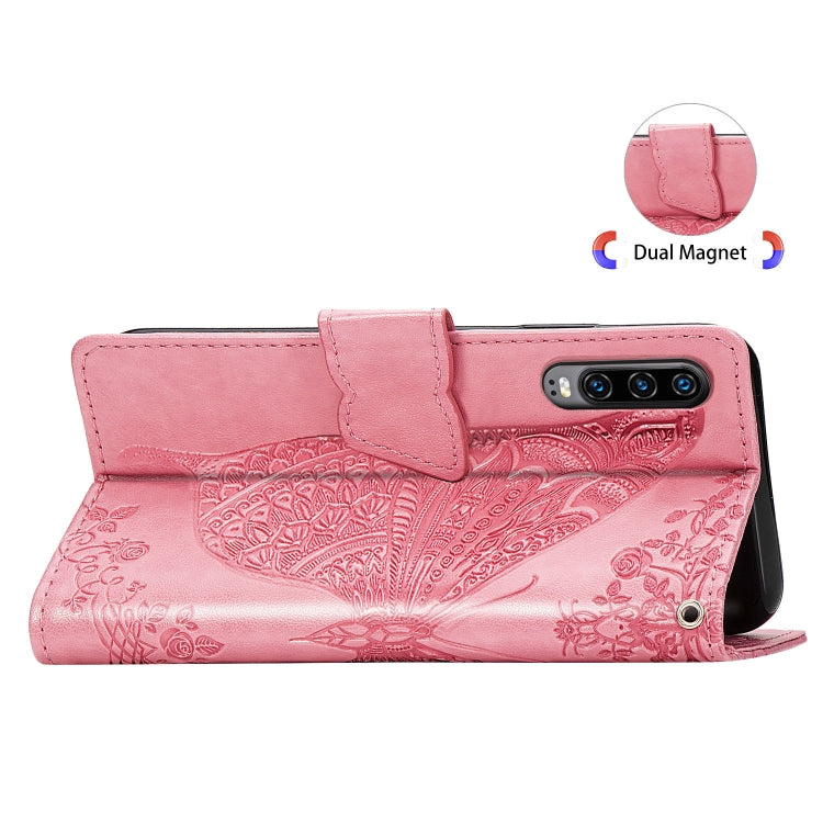 Butterfly Love Flowers Embossing Horizontal Flip Leather Case for Huawei P30, with Holder & Card Slots & Wallet & Lanyard