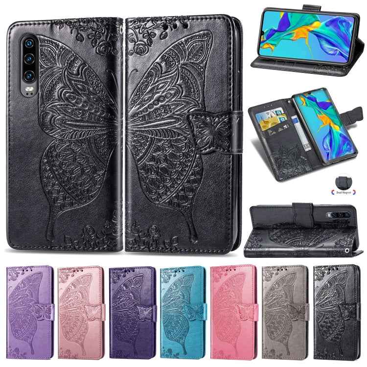 Butterfly Love Flowers Embossing Horizontal Flip Leather Case for Huawei P30, with Holder & Card Slots & Wallet & Lanyard