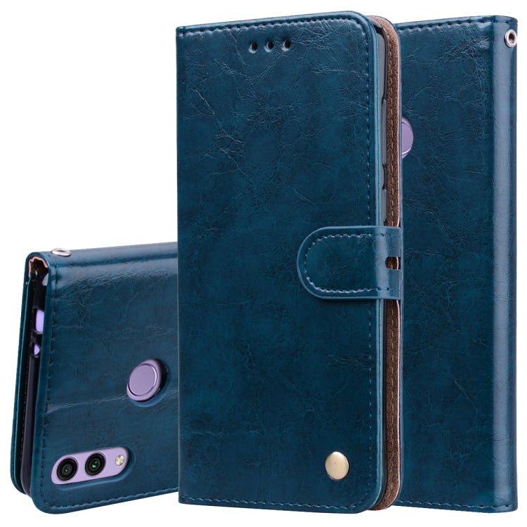 Étui à rabat horizontal en cuir texturé style business pour Huawei Honor 8C, avec support, emplacements pour cartes et portefeuille.