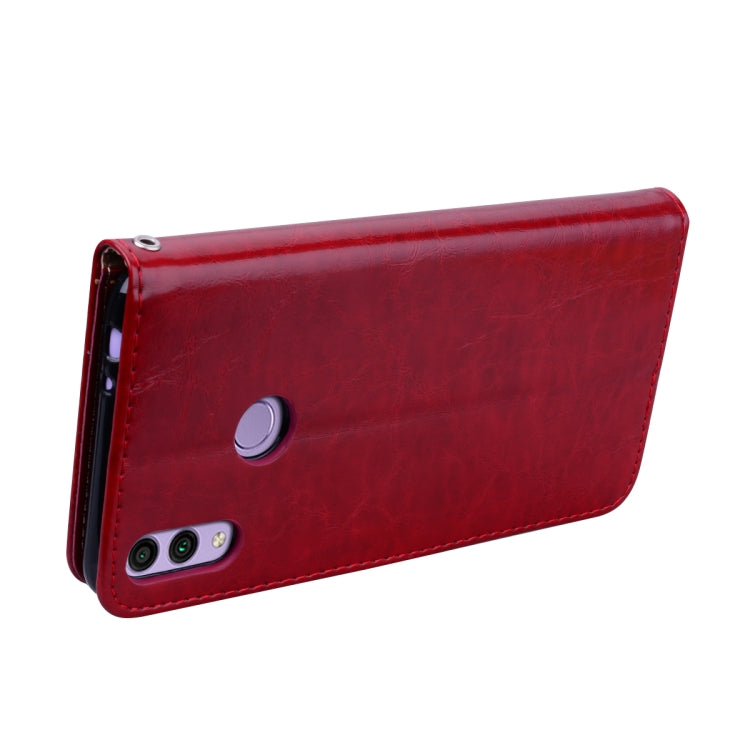 Étui à rabat horizontal en cuir texturé style business pour Huawei Honor 8C, avec support, emplacements pour cartes et portefeuille.