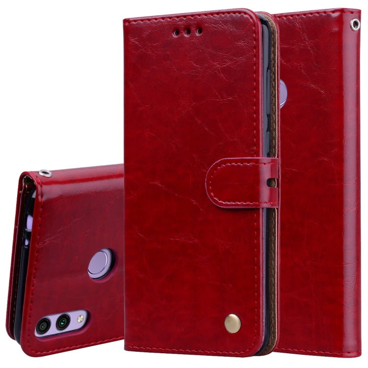 Étui à rabat horizontal en cuir texturé style business pour Huawei Honor 8C, avec support, emplacements pour cartes et portefeuille.