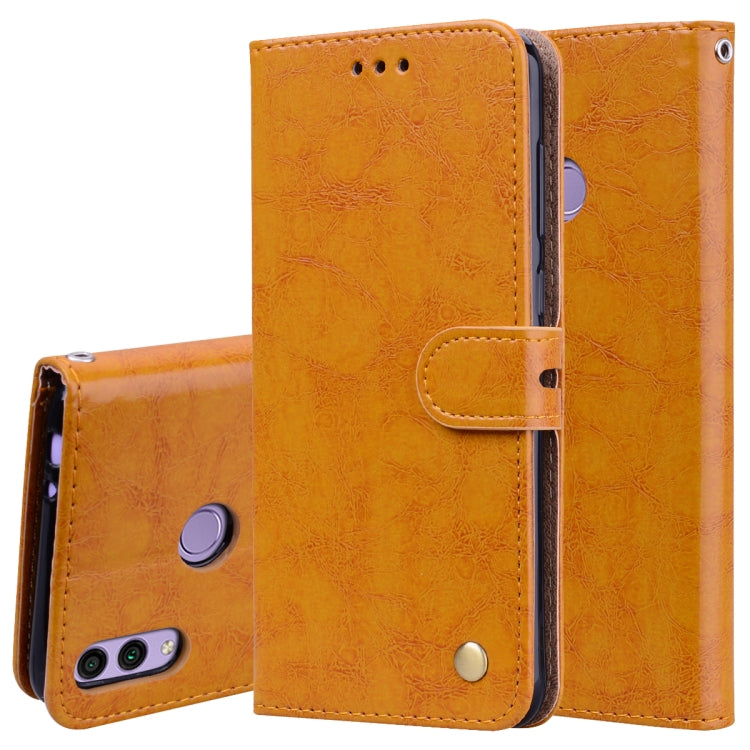Étui à rabat horizontal en cuir texturé style business pour Huawei Honor 8C, avec support, emplacements pour cartes et portefeuille.