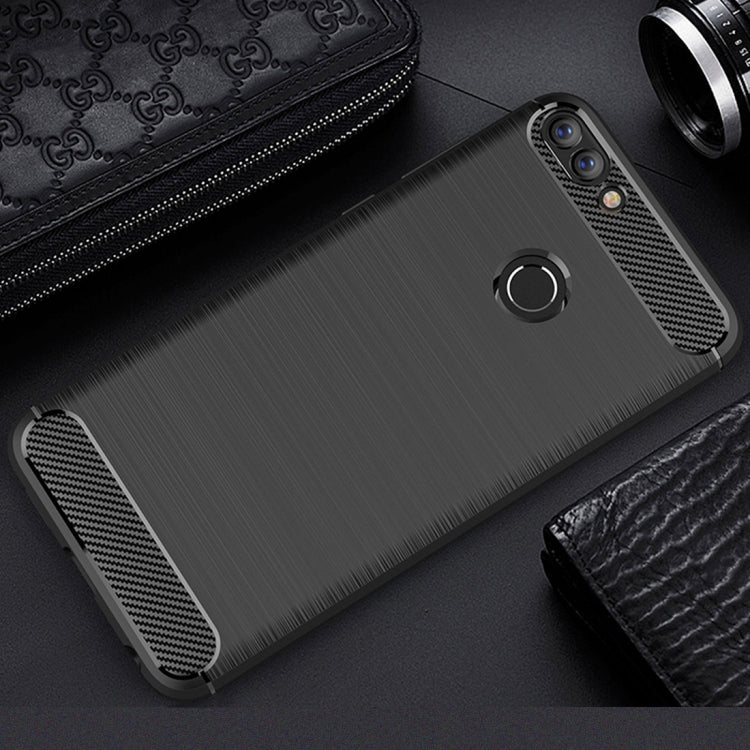 For Huawei P smart / Enjoy 7S Brushed Texture Carbon Fiber Shockproof TPU Protective Back Case