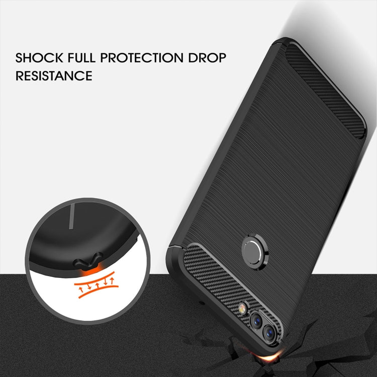For Huawei P smart / Enjoy 7S Brushed Texture Carbon Fiber Shockproof TPU Protective Back Case