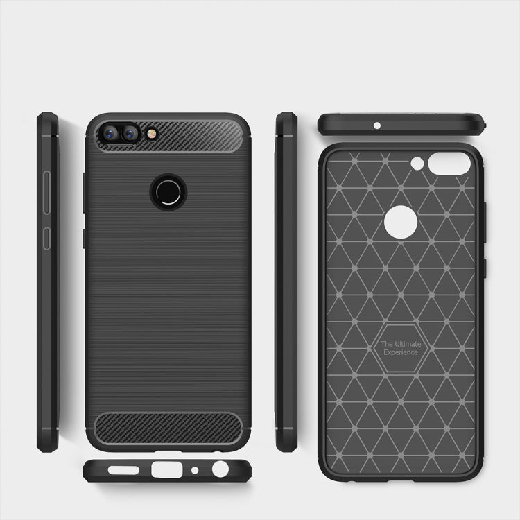 For Huawei P smart / Enjoy 7S Brushed Texture Carbon Fiber Shockproof TPU Protective Back Case