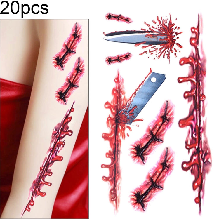 S-045 Halloween Terror Wound Realistic Blood Injury Scar Temporary Tattoo Sticker, S-045/20pcs