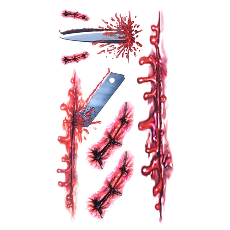 S-045 Halloween Terror Wound Realistic Blood Injury Scar Temporary Tattoo Sticker, S-045/20pcs