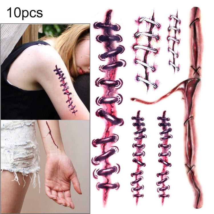 10pcs S-169 Halloween Terror Realistic Wound Injury Scar Temporary Tattoo Sticker, S-169/10pcs