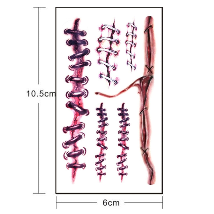 10pcs S-169 Halloween Terror Realistic Wound Injury Scar Temporary Tattoo Sticker, S-169/10pcs