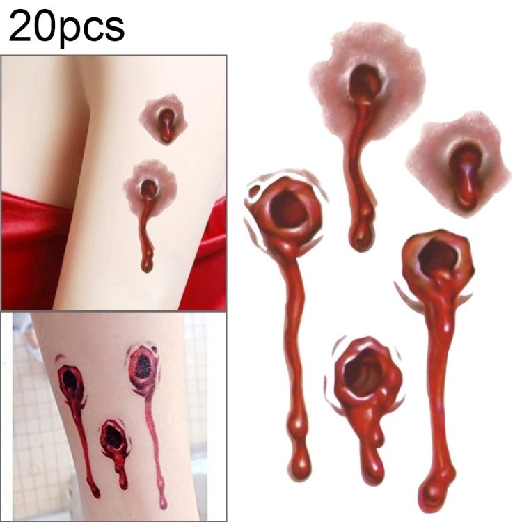 20pcs S-251 Halloween Terror Realistic Bullet Wound Blood Temporary Tattoo Sticker, S-251/20pcs