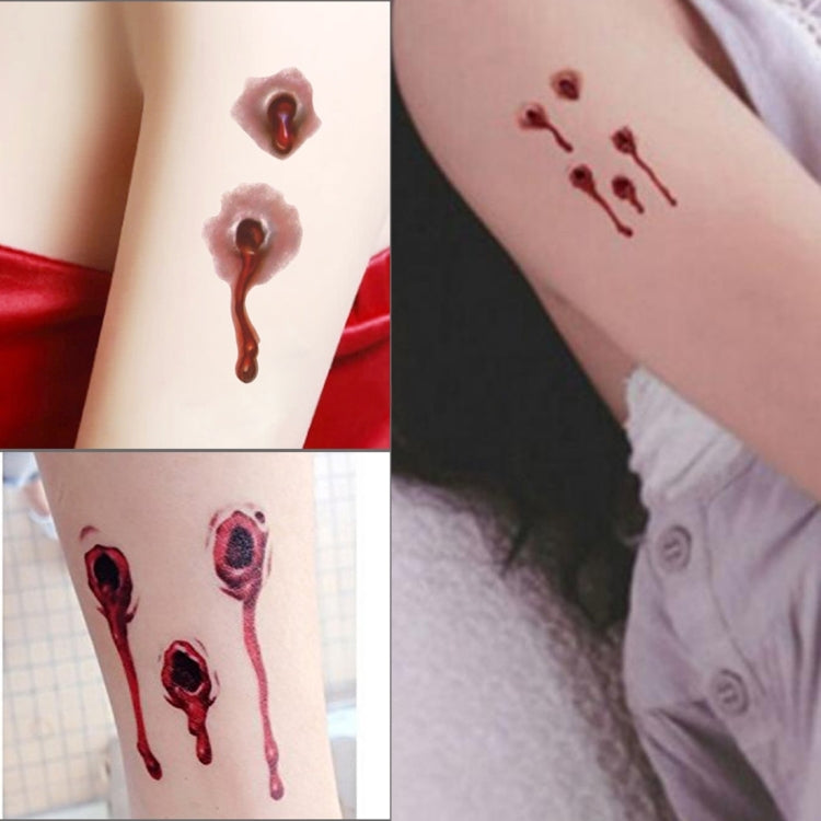 10pcs S-251 Halloween Terror Realistic Bullet Wound Blood Temporary Tattoo Sticker, S-251/10pcs