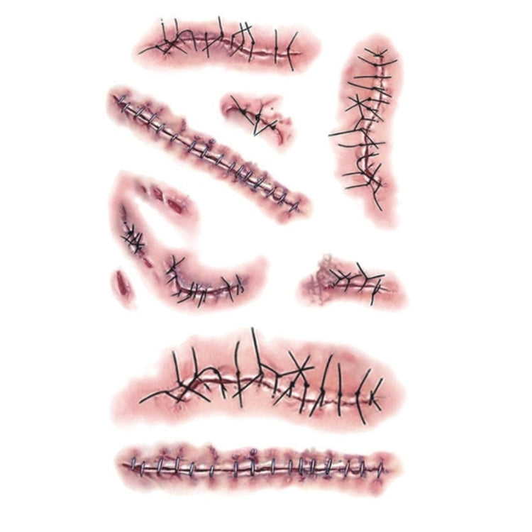 10pcs S-263 Halloween Terror Realistic Wound Injury Scar Temporary Tattoo Sticker, S-263/10pcs
