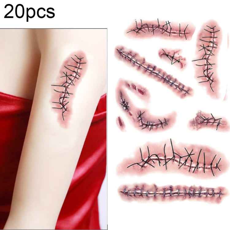 20pcs S-263 Halloween Terror Realistic Wound Injury Scar Temporary Tattoo Sticker, S-263/20pcs