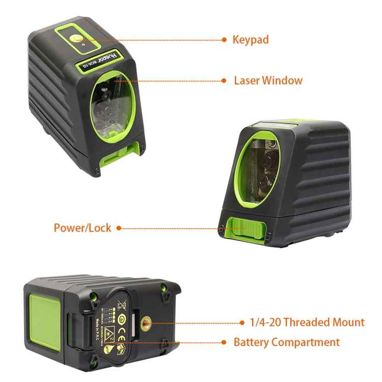 BOX-1G 1V1H 40mW & 10mW 2 Line Green Beam Laser Level Covering Walls and Floors