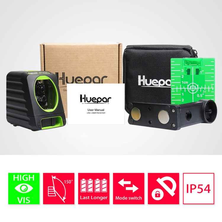 BOX-1G 1V1H 40mW & 10mW 2 Line Green Beam Laser Level Covering Walls and Floors