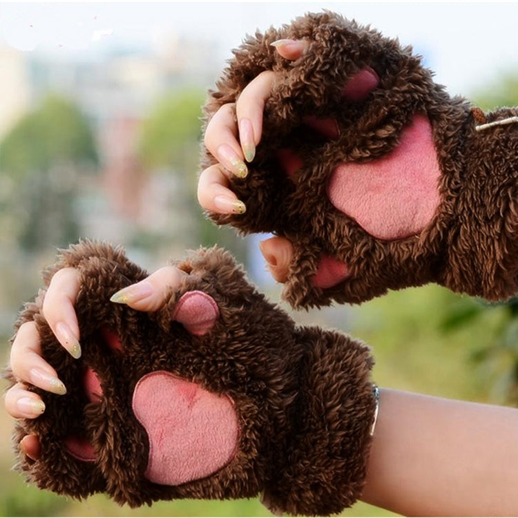Winter Lovely Cartoon Cat Claw Lady Gloves Thick Warm Fluffy Paws Half Finger Gloves