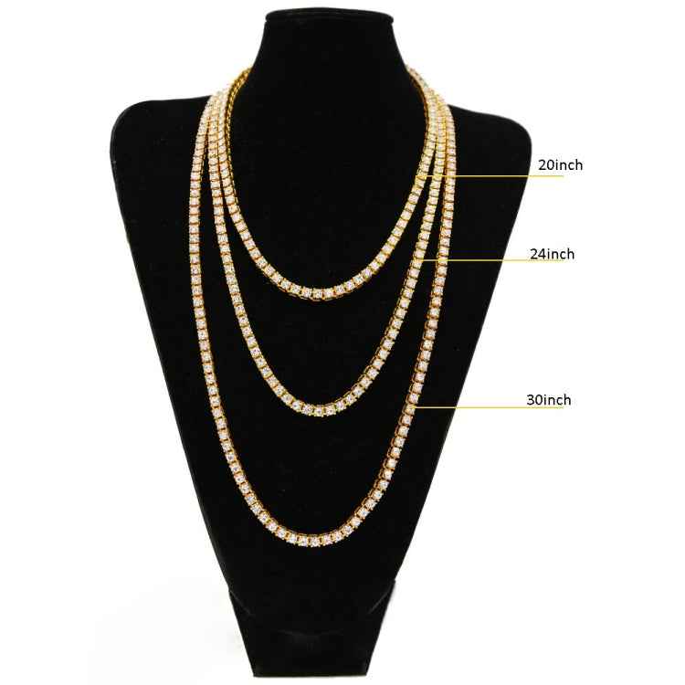 Mens Hip Hop Punk Single Row Crystal Inlaid Alloy Chain Necklace, Size: 30 inch