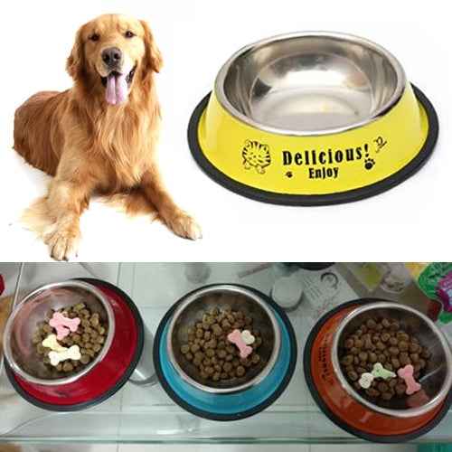 Stainless Steel Bowls, Anti-slip Colorful Paint Printed Pets Bowls, Bowl Diameter: 13 cm, Bowl Bottom Diameter: 17.7 cm, Diameter: 13 cm