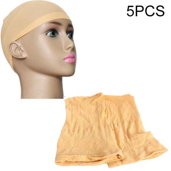 5pcs High Elastic Silk Socks Fake Hair Net Wig Liner Caps Snood Mesh, B