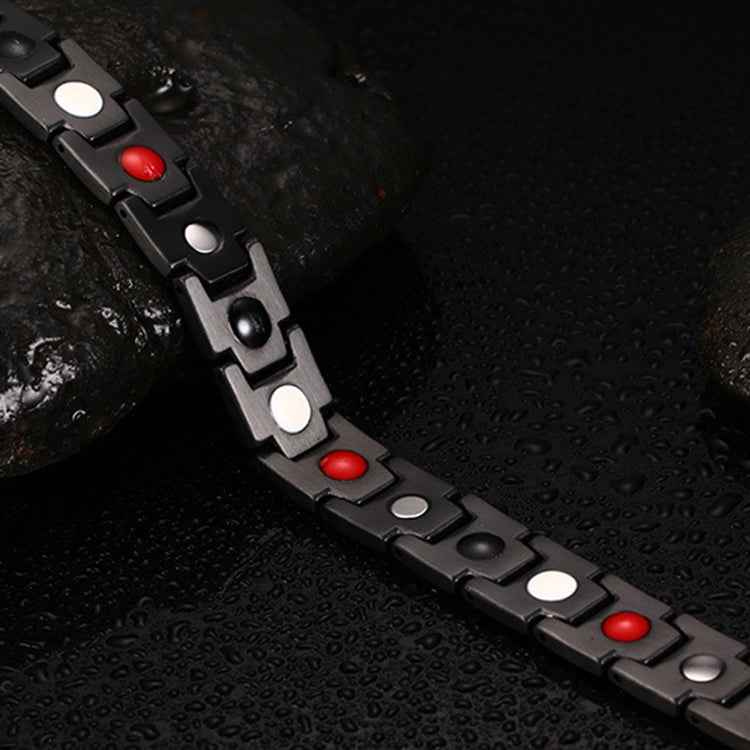 Europe and America Style Fashion Men Jewelry Stainless Steel + Gold-mounted Plating Magnetic Health Bracelet, Size: 12mm*22cm (Black+Gold)