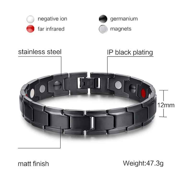 Europe and America Style Fashion Men Jewelry Stainless Steel + Black Plating Magnetic Health Bracelet, Size: 12mm*22cm (Black)